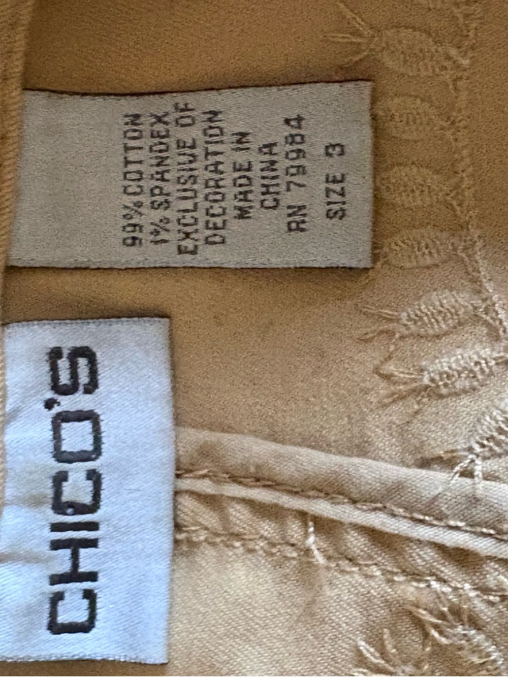 Chicos western soft cotton blend light tan embroidered detail jacket size 3 - Picture 6 of 8